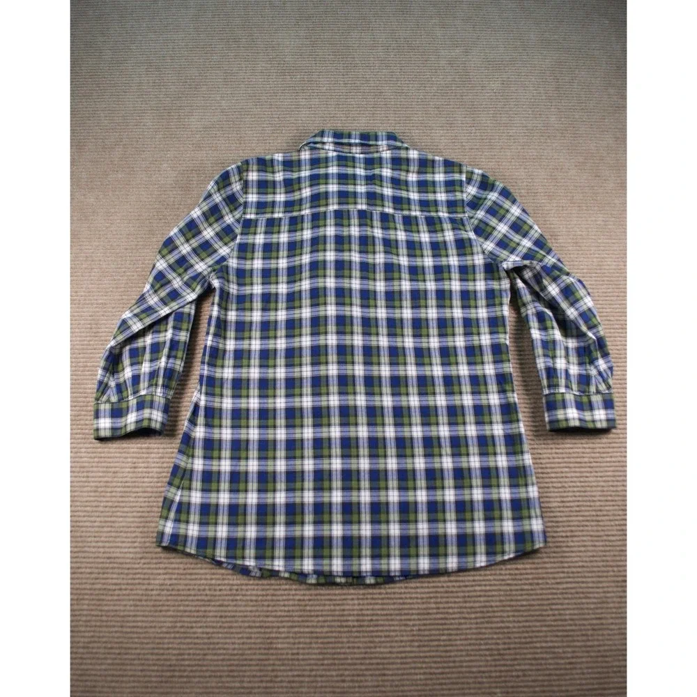 Tory Burch Blue Green Tartan Plaid Ruffle Front Button Down Blouse Small EUC